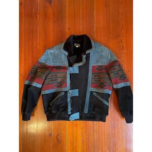 Vintage Scully Southwestern Bomber Jacket L Tapestry Suede Faux Fur